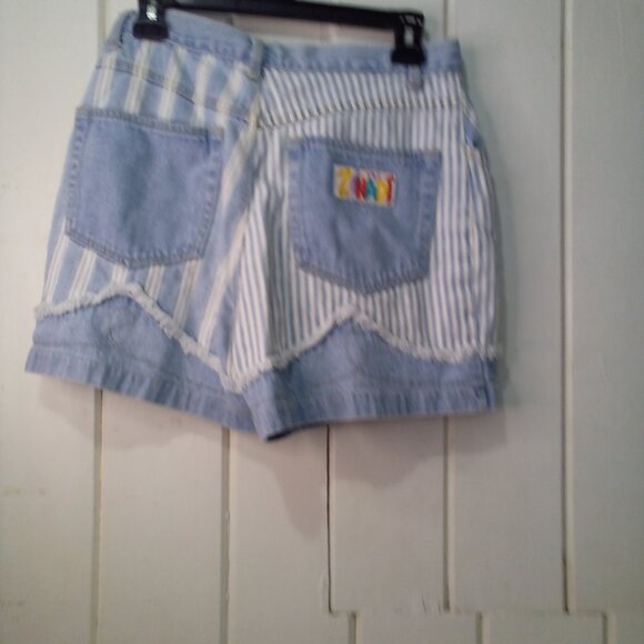 Zanadi Shorts Women 11 12 Denim Vintage High Rise Stripe Spellout Pocket Blue - Picture 11 of 16
